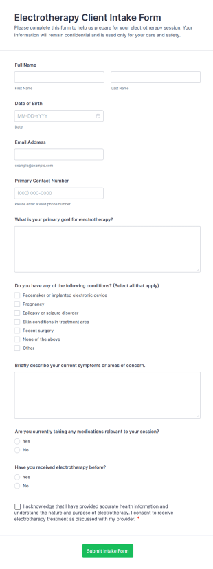 Electrotherapy Client Intake Form Template