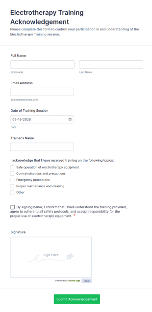 Electrotherapy Training Acknowledgement Form Template