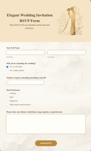 Elegant Wedding Invitation RSVP Form Template