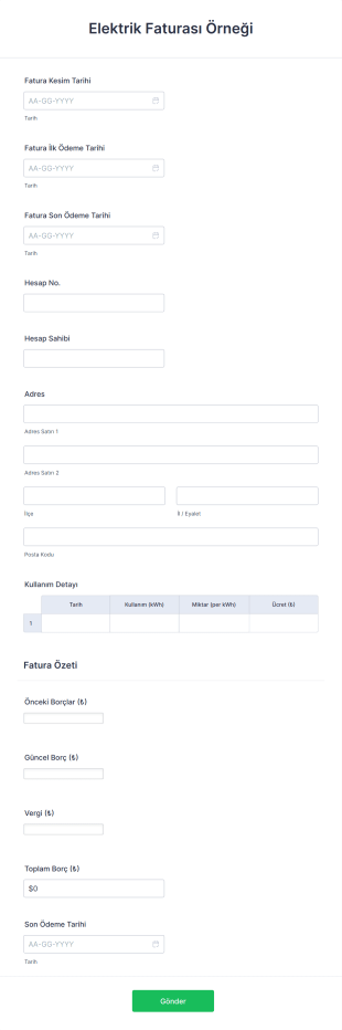Elektrik Faturası Örneği Form Template