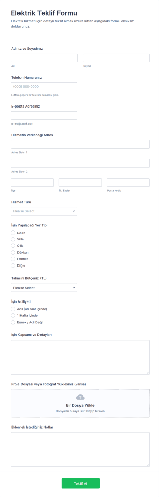 Elektrik Teklif Form Şablonu