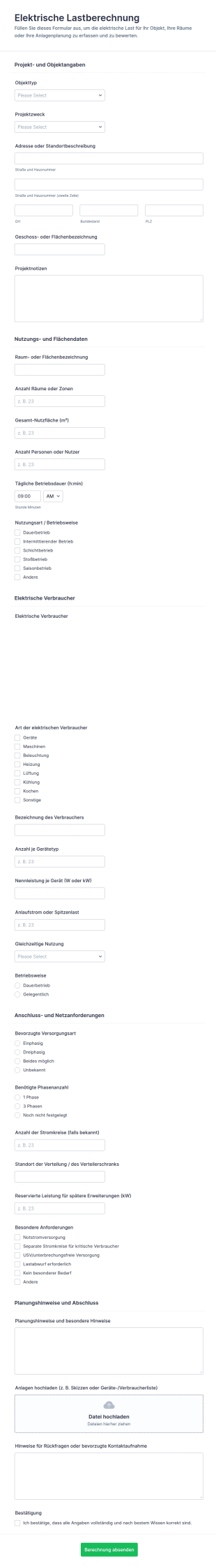 Elektrische Lastberechnung Formular