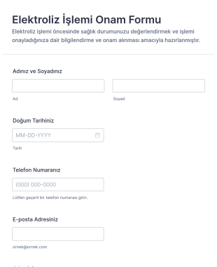 Elektroliz İşlemi Onam Form Şablonu