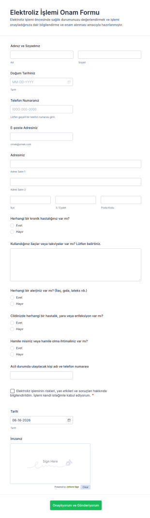 Elektroliz İşlemi Onam Form Şablonu