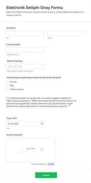Elektronik İletişim Onay Form Şablonu