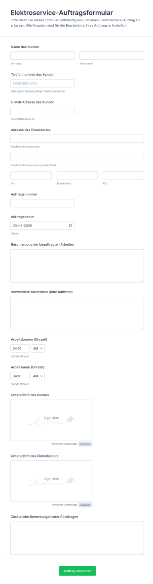 Elektroservice Auftragsformular
