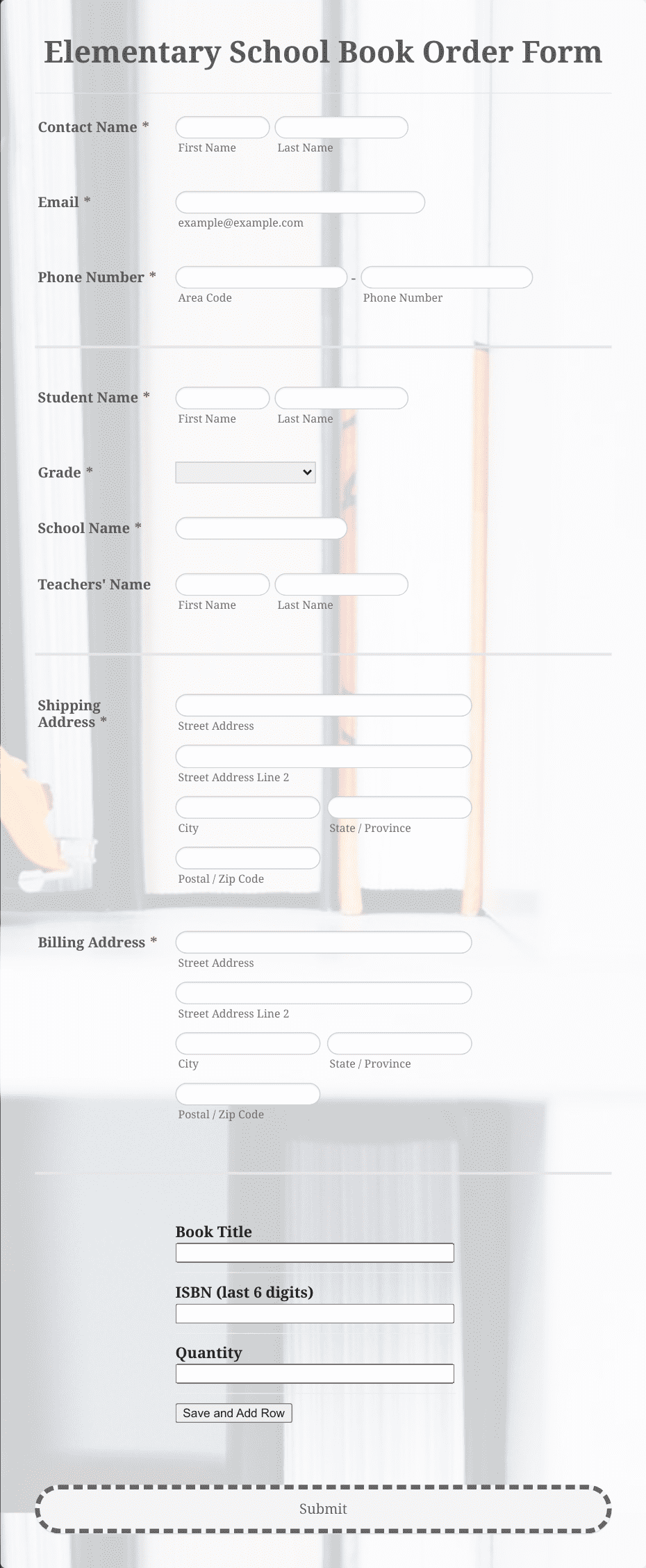 Elementary School Book Order Form Template | Jotform
