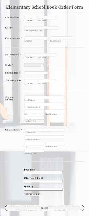 Elementary School Book Order Form Template