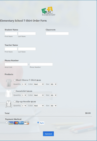 Elementary School T Shirt Order Form Template