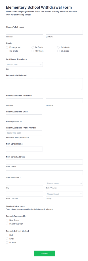 Elementary School Withdrawal Form Template