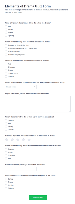 Elements Of Drama Quiz Form Template