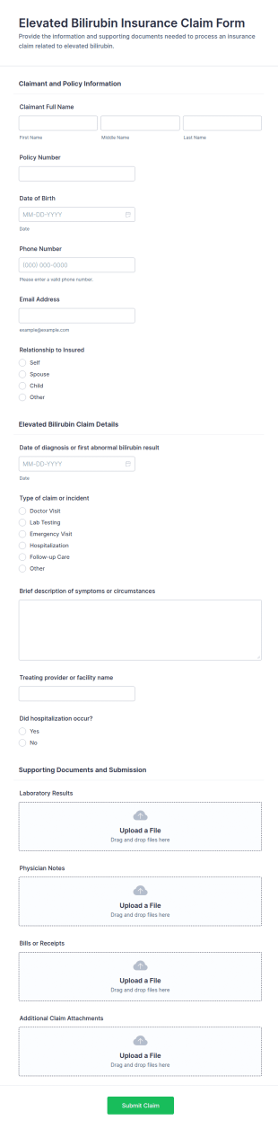 Elevated Bilirubin Insurance Claim Form Template