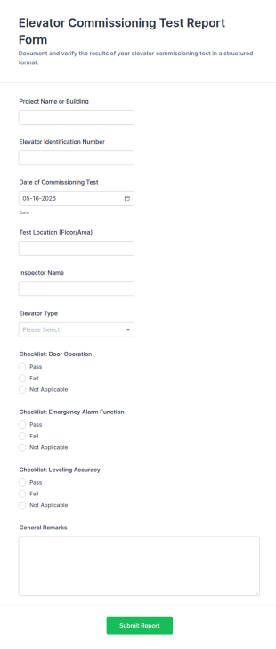 Elevator Commissioning Test Report Form Template