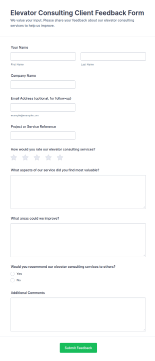 Elevator Consulting Client Feedback Form Template