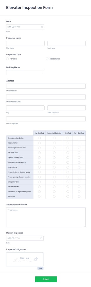 Elevator Inspection Form Template