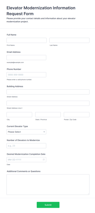 Elevator Modernization Information Request Form Template