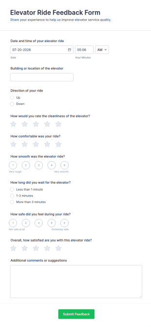Elevator Ride Feedback Form Template