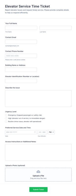 Elevator Service Time Ticket Form Template