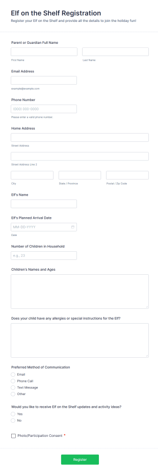 Elf On The Shelf Registration Form Template