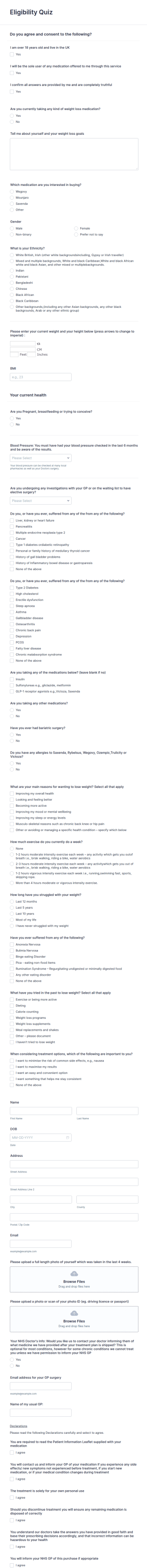 Eligibility Quiz Form Template