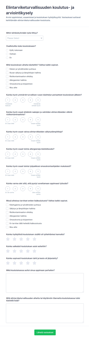 Elintarviketurvallisuuskoulutuksen Kysely
