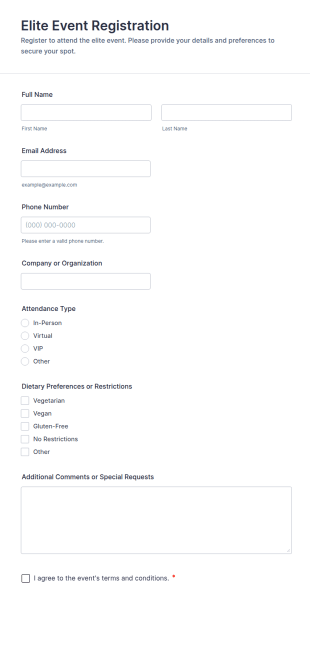 Elite Event Registration Form Template
