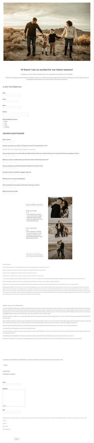 Elle Burr Photography Contract Form Template
