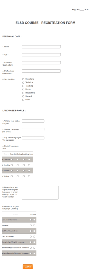 Elsd Course Registration Form Template
