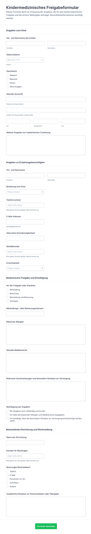 Elterliche Einverständniserklärung Für Pädiatrische Medizin
