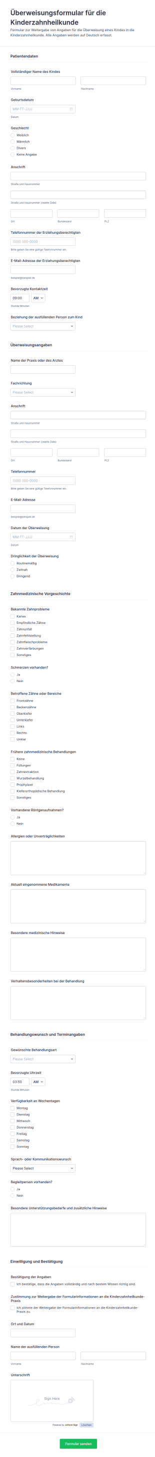 Eltern Kind Überweisungsformular Für Kinderzahnmedizin