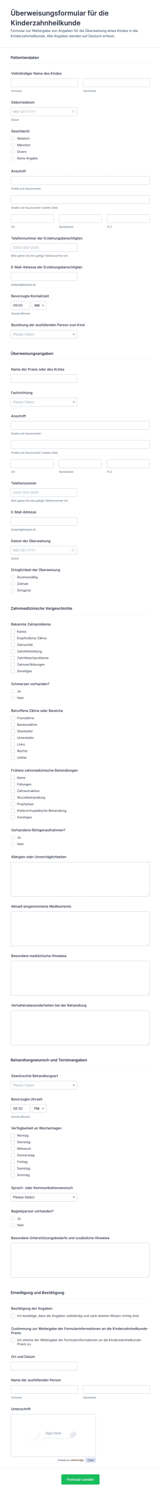 Eltern Kind Überweisungsformular Für Kinderzahnmedizin