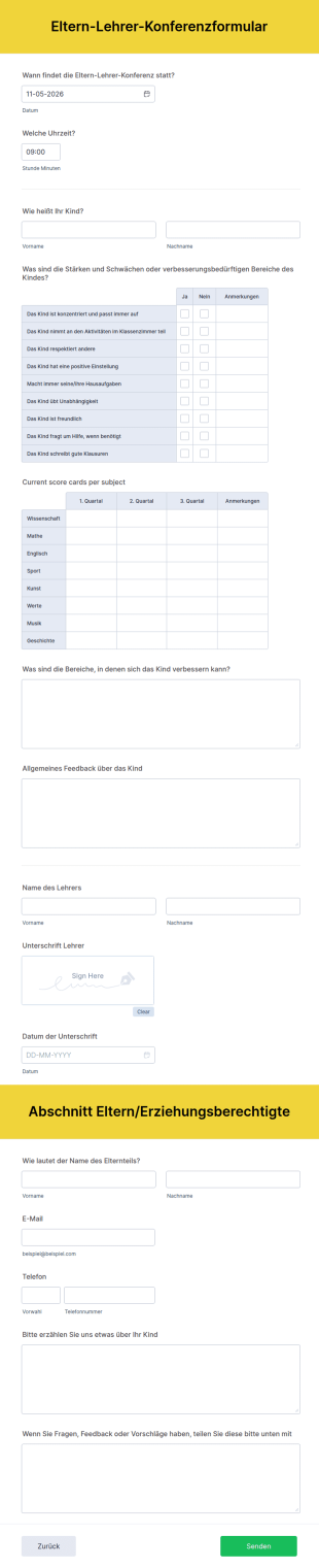 Eltern Lehrer Konferenzformular