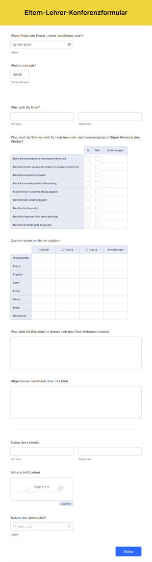 Eltern Lehrer Konferenzformular Form Template