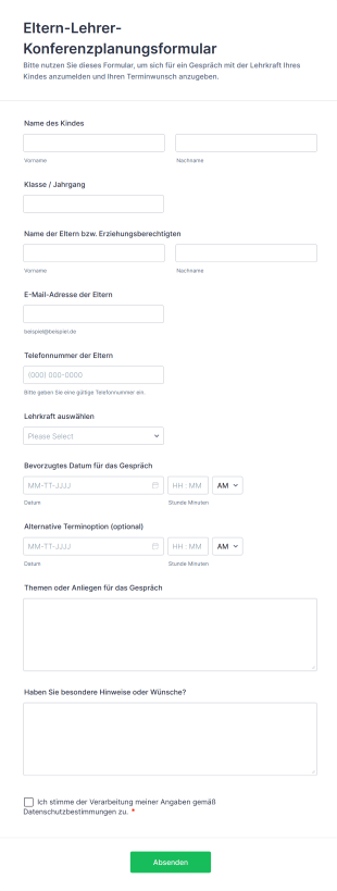 Eltern Lehrer Konferenzplanungsformular
