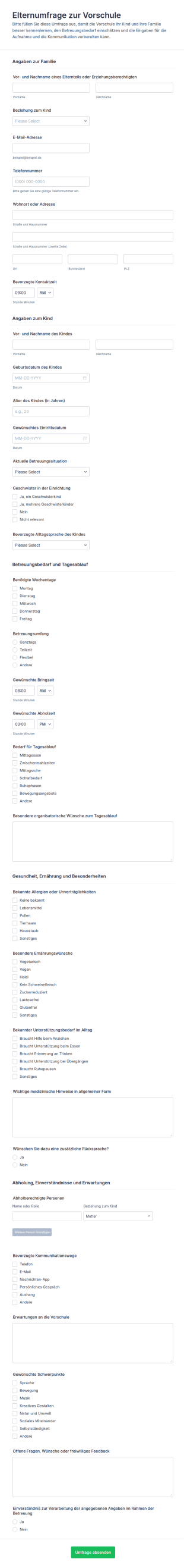 Elternbefragung Für Die Vorschule