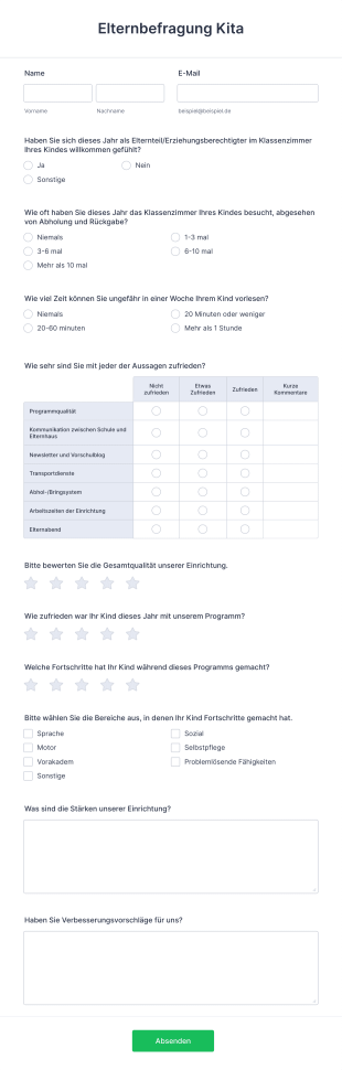Elternbefragung Kita Form Template