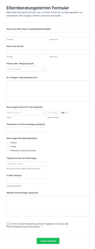 Elternberatung Terminvereinbarungsformular
