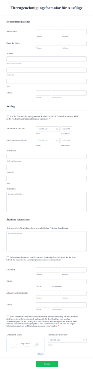 Elterngenehmigungsformular Für Ausflüge