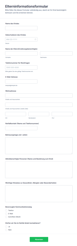 Elterninformationen Erhebungsbogen