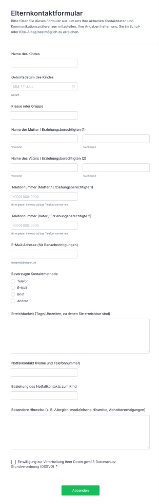 Eltern Kontaktformular