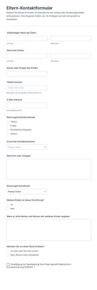 Eltern Kontaktformular