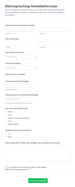 Elternsprechtag Anmeldeformular
