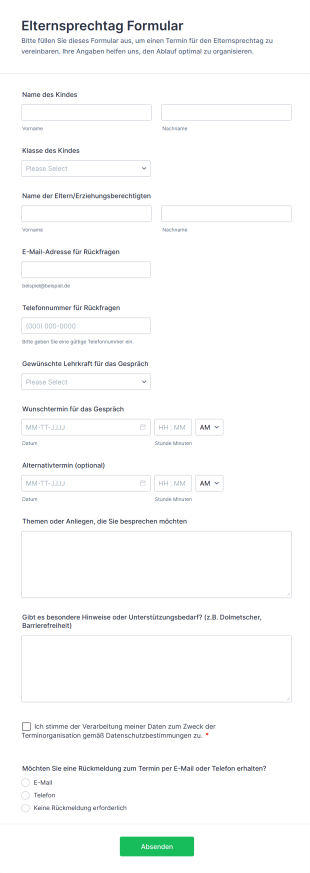 Elternsprechtag Formular