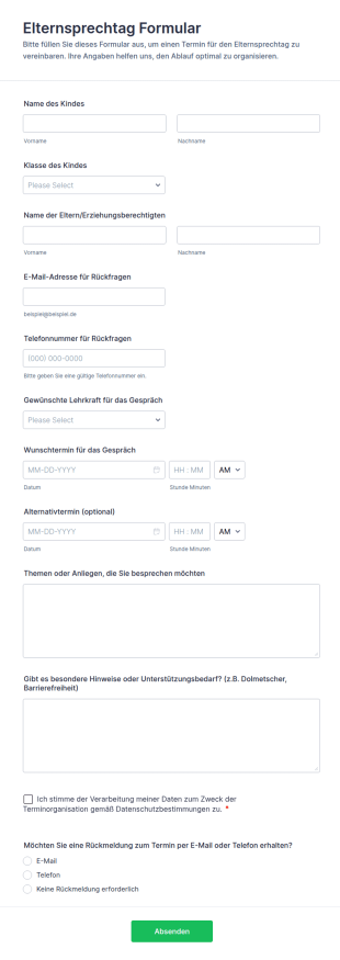 Elternsprechtag Formular