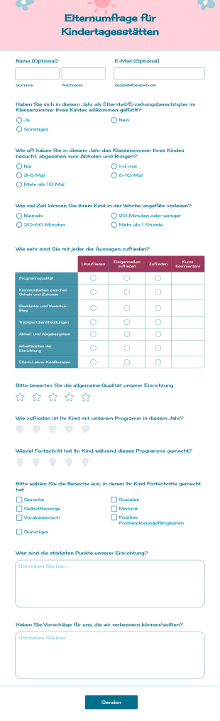 Elternumfrage Für Kindertagesstätten Form Template