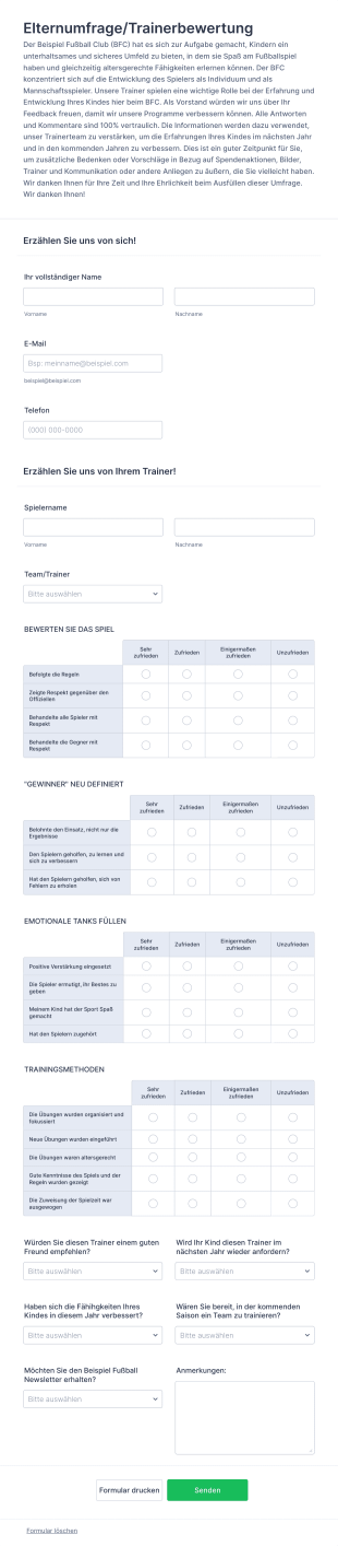 Elternumfrage Trainerbewertung Form Template