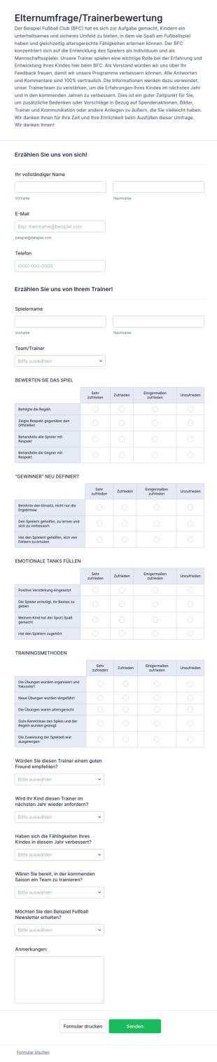 Elternumfrage Trainerbewertung