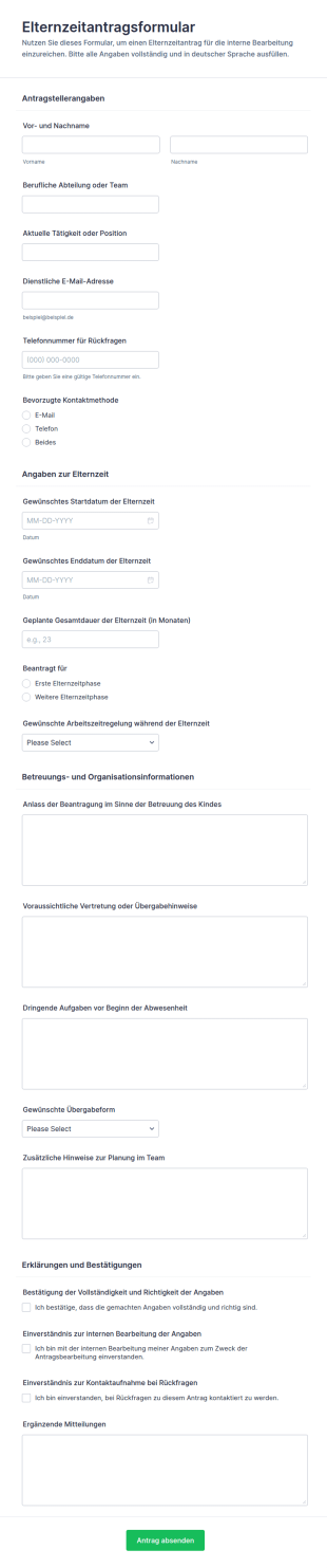Elternzeit Antragsformular