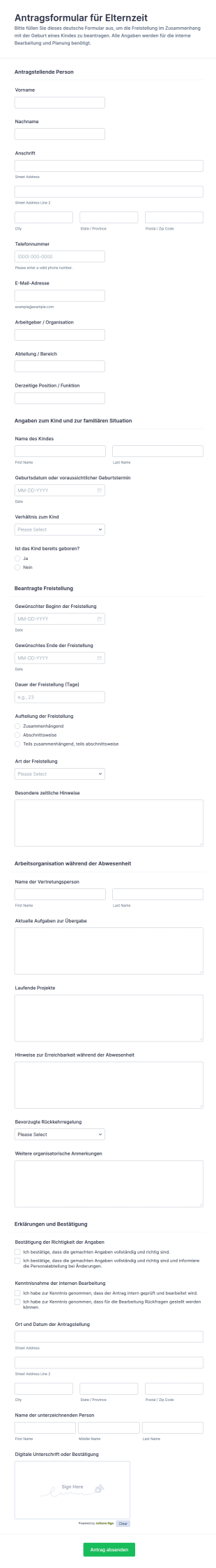 Elternzeit Antragsformular