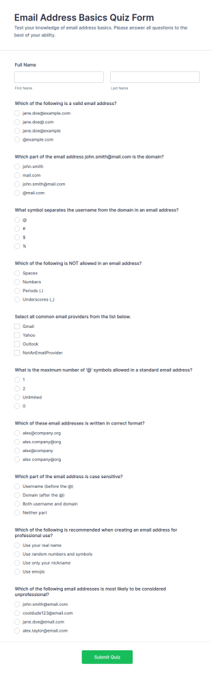 Email Address Basics Quiz Form Template